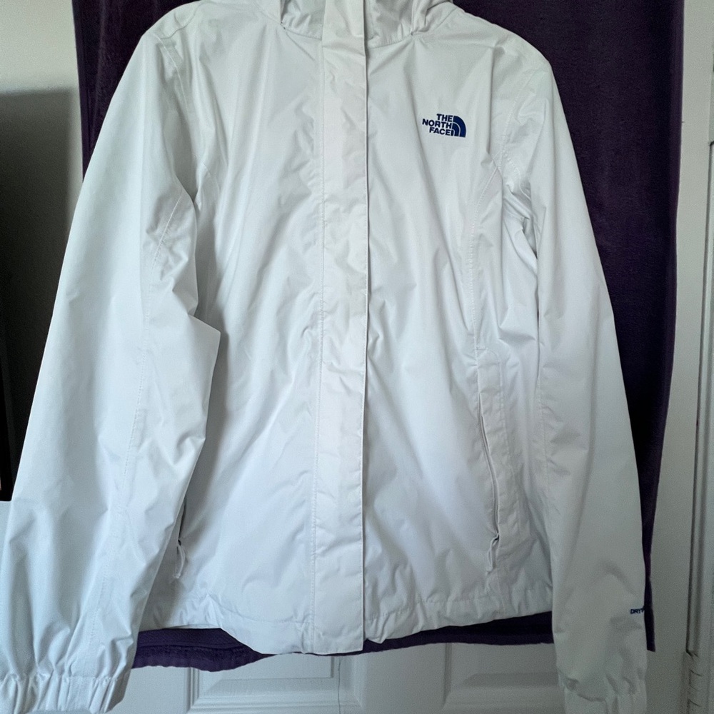 The North Face White Ski & Snow Jacket with Elastic Hem and High Collar